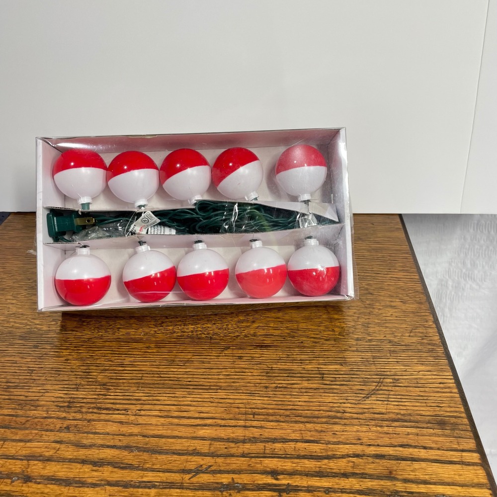 Fishing Bobber String Lights 10 Count Red White Novelty Decor Cabin Man Cave